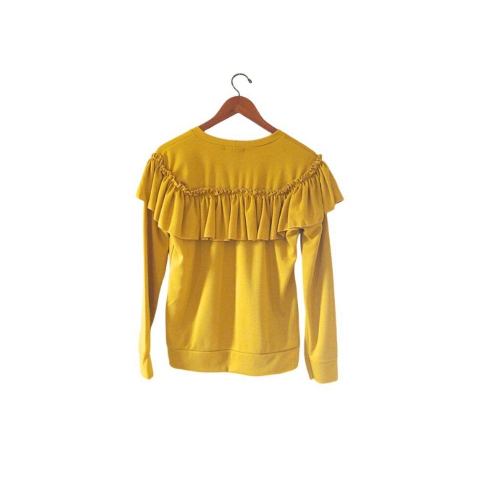 Mustard Yellow Ruffle Jogger Set Women Size L Matching Lounge Boho Chic - Picture 3 of 8